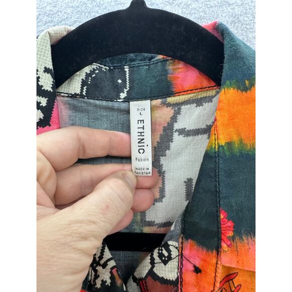 Ethnic Women's sz L SNOOPY Button Down Oversized Shirt Colorful Peanuts Cotton - Picture 3 of 13